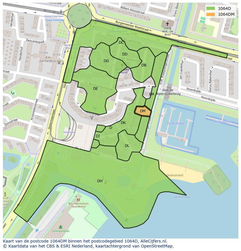 Afbeelding van het postcodegebied 1064 DM op de kaart.