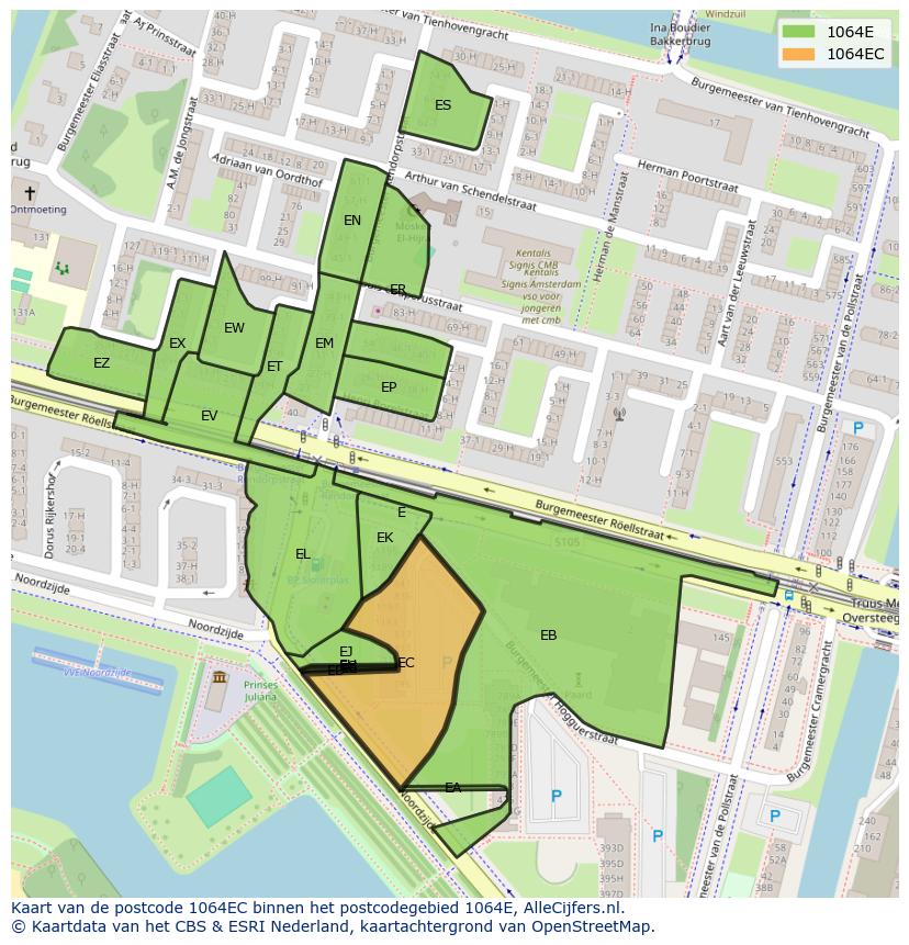 Afbeelding van het postcodegebied 1064 EC op de kaart.