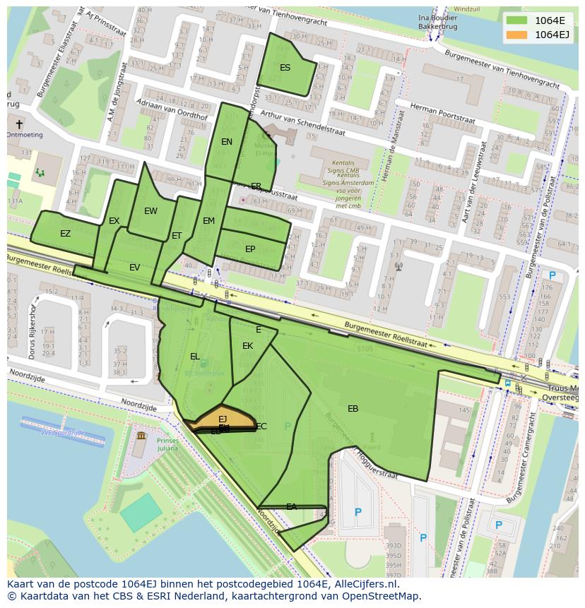 Afbeelding van het postcodegebied 1064 EJ op de kaart.
