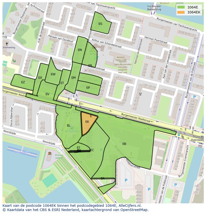 Afbeelding van het postcodegebied 1064 EK op de kaart.