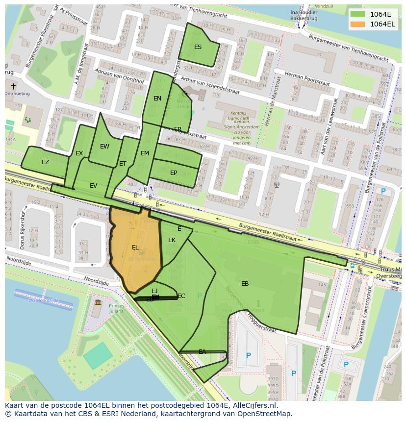Afbeelding van het postcodegebied 1064 EL op de kaart.