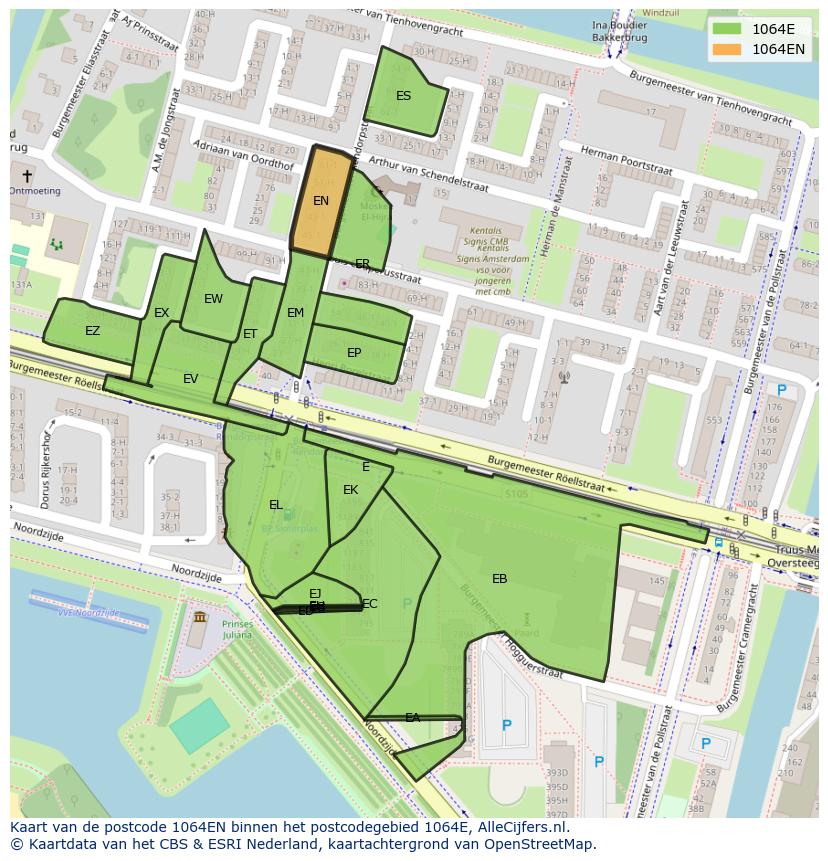 Afbeelding van het postcodegebied 1064 EN op de kaart.