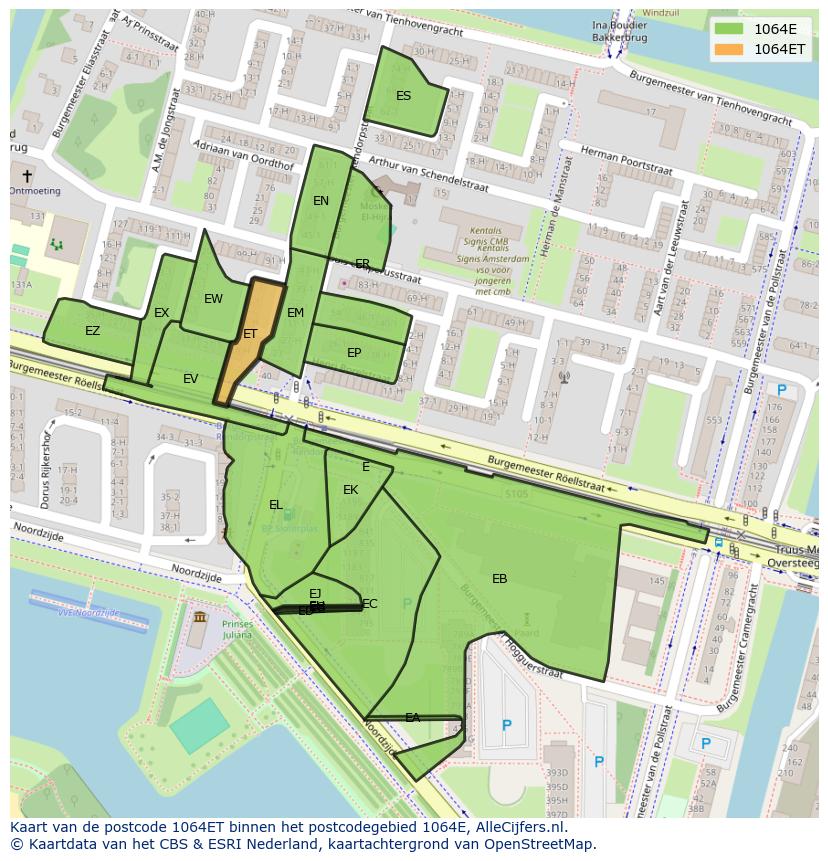 Afbeelding van het postcodegebied 1064 ET op de kaart.