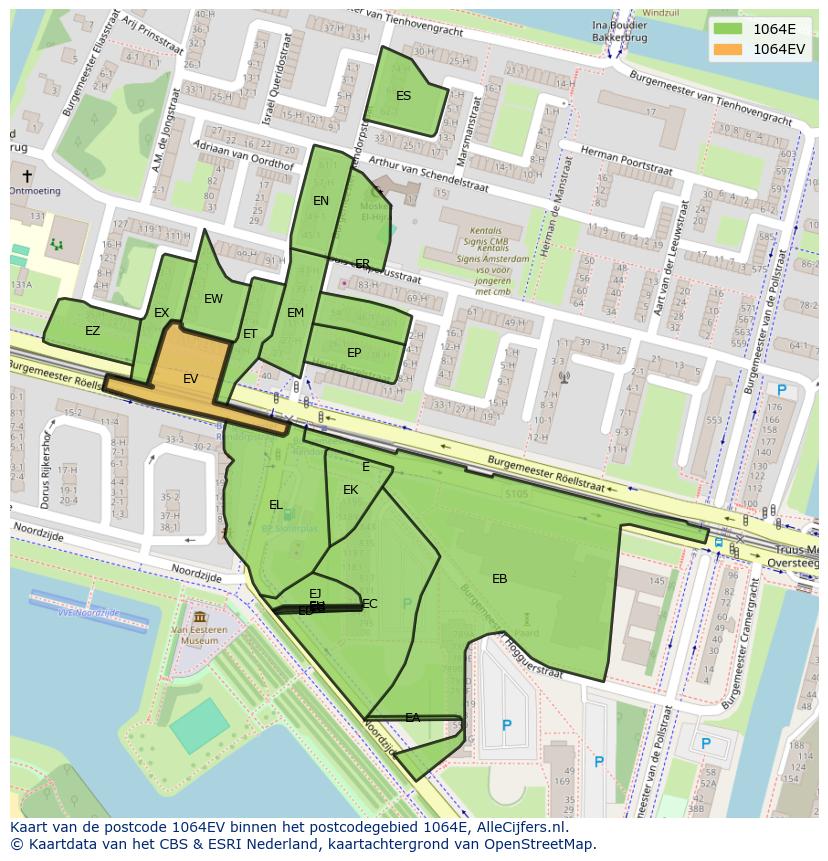 Afbeelding van het postcodegebied 1064 EV op de kaart.