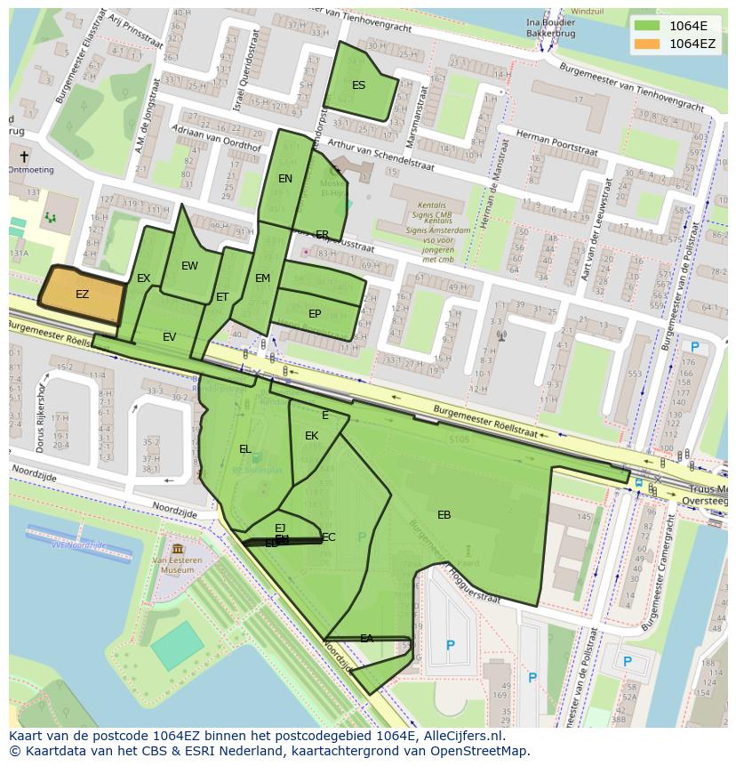 Afbeelding van het postcodegebied 1064 EZ op de kaart.