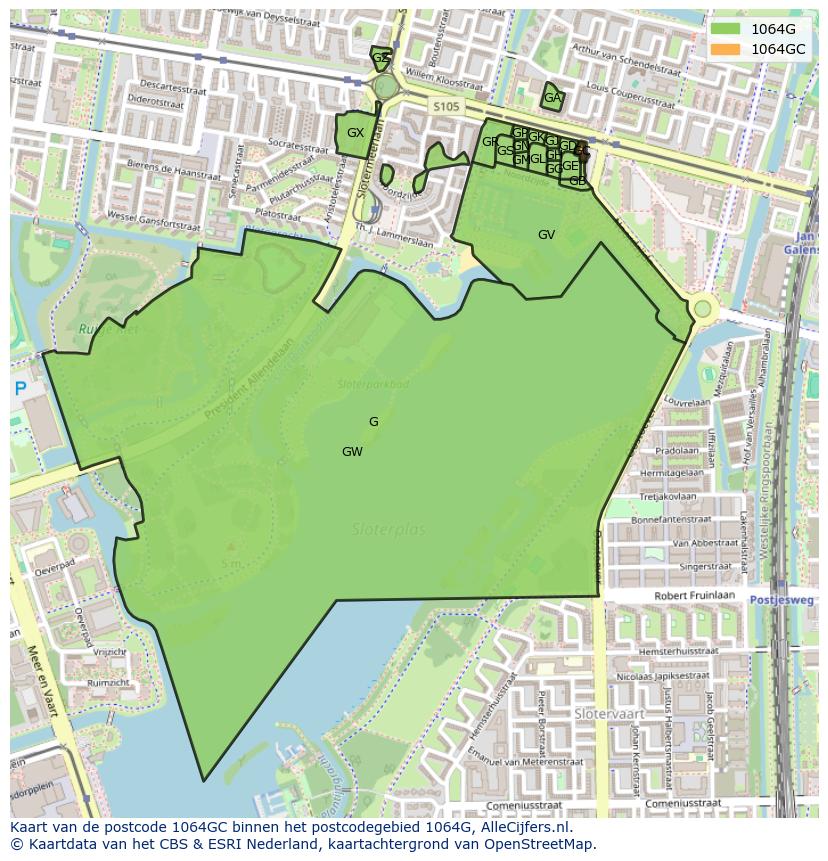 Afbeelding van het postcodegebied 1064 GC op de kaart.