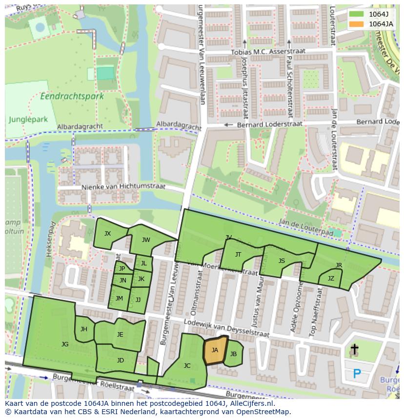 Afbeelding van het postcodegebied 1064 JA op de kaart.
