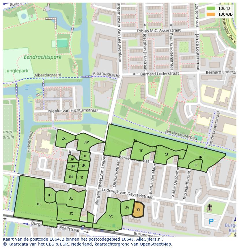 Afbeelding van het postcodegebied 1064 JB op de kaart.