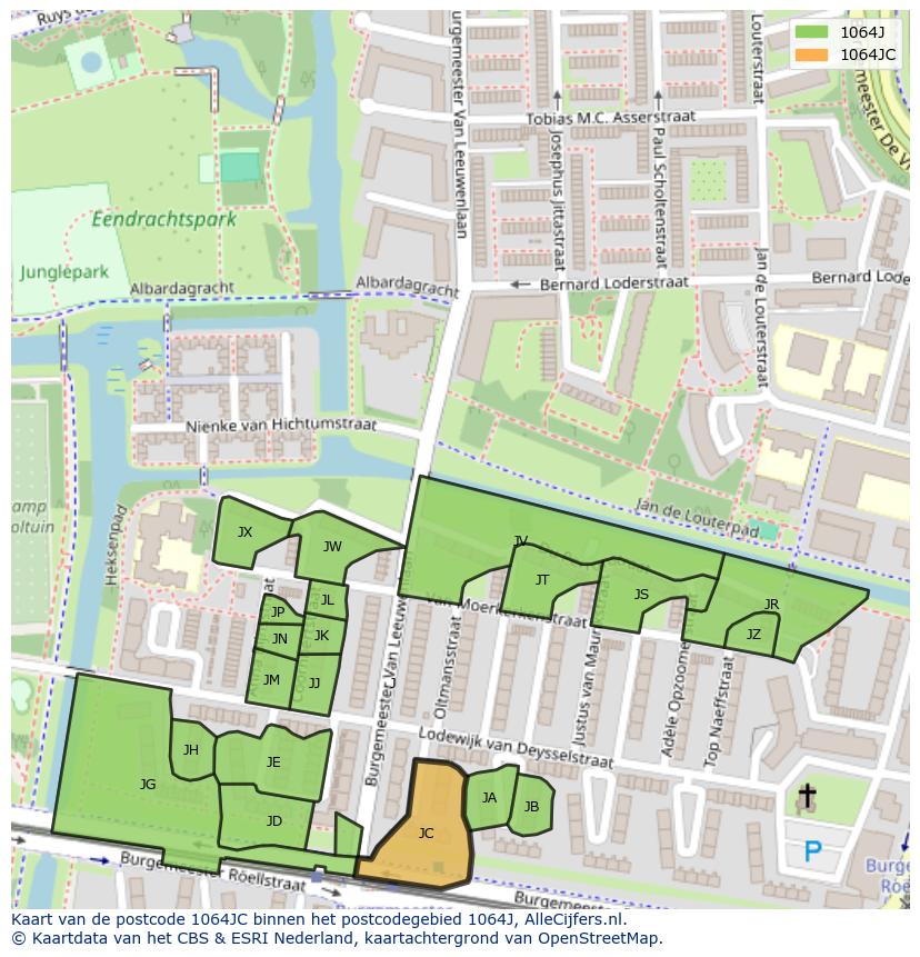 Afbeelding van het postcodegebied 1064 JC op de kaart.