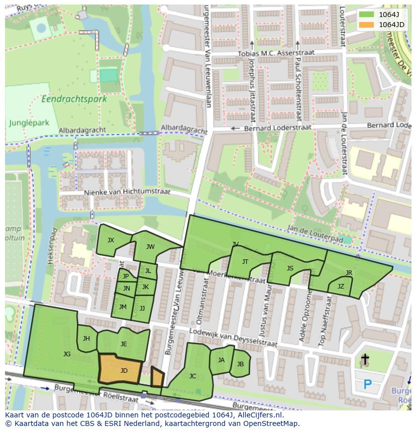 Afbeelding van het postcodegebied 1064 JD op de kaart.