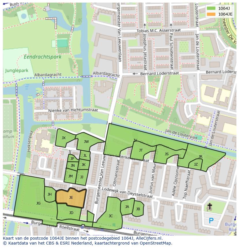 Afbeelding van het postcodegebied 1064 JE op de kaart.