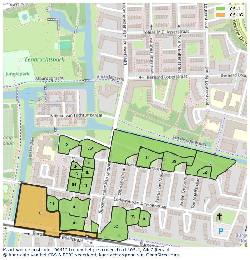 Afbeelding van het postcodegebied 1064 JG op de kaart.