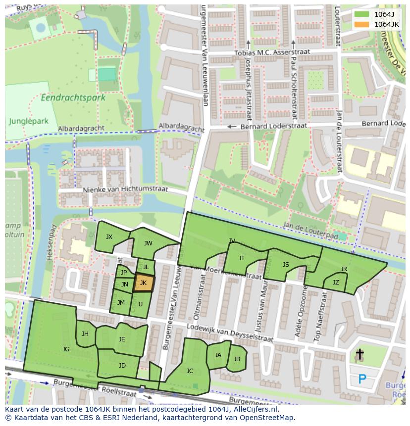 Afbeelding van het postcodegebied 1064 JK op de kaart.