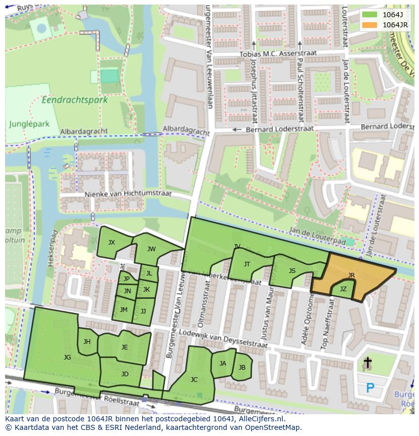 Afbeelding van het postcodegebied 1064 JR op de kaart.