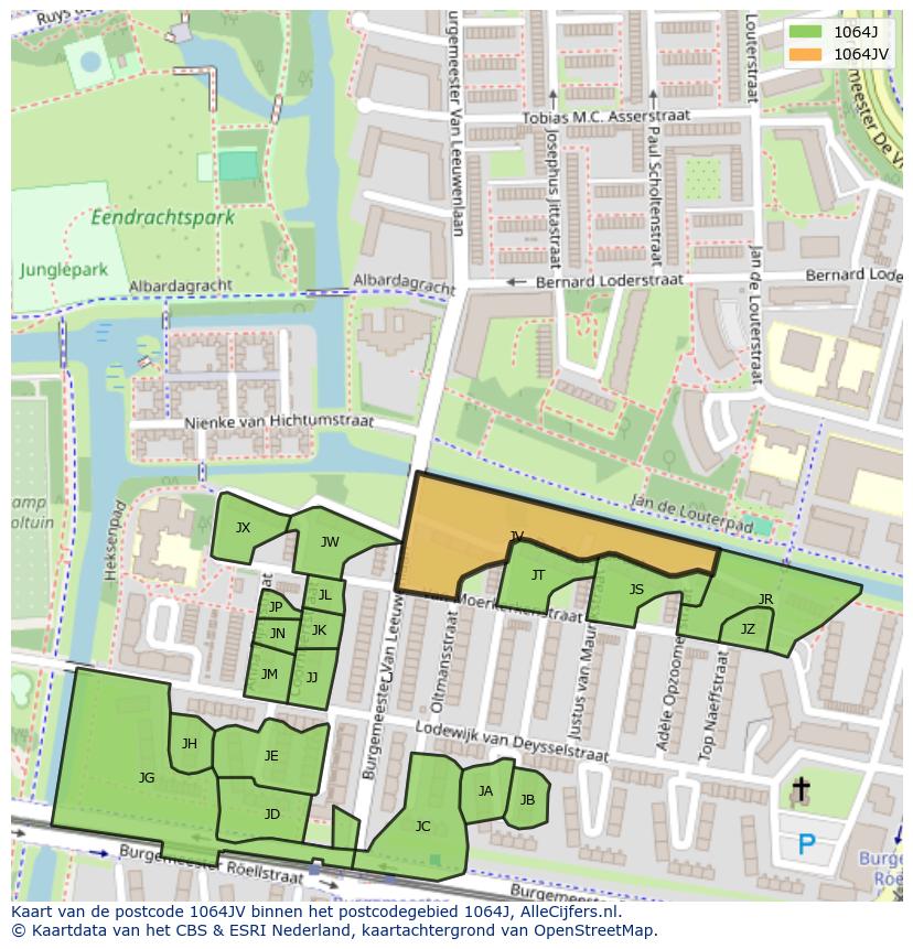 Afbeelding van het postcodegebied 1064 JV op de kaart.