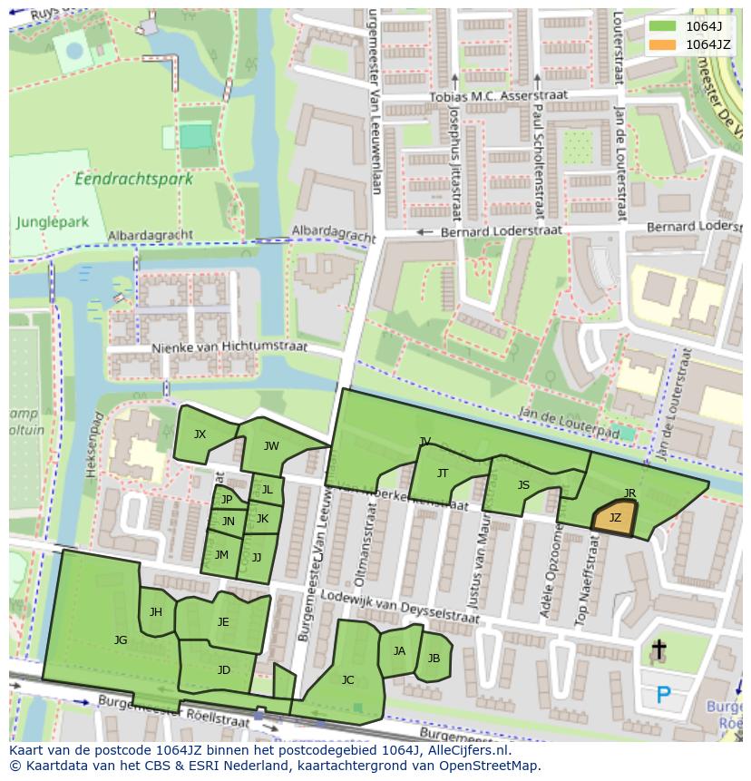 Afbeelding van het postcodegebied 1064 JZ op de kaart.