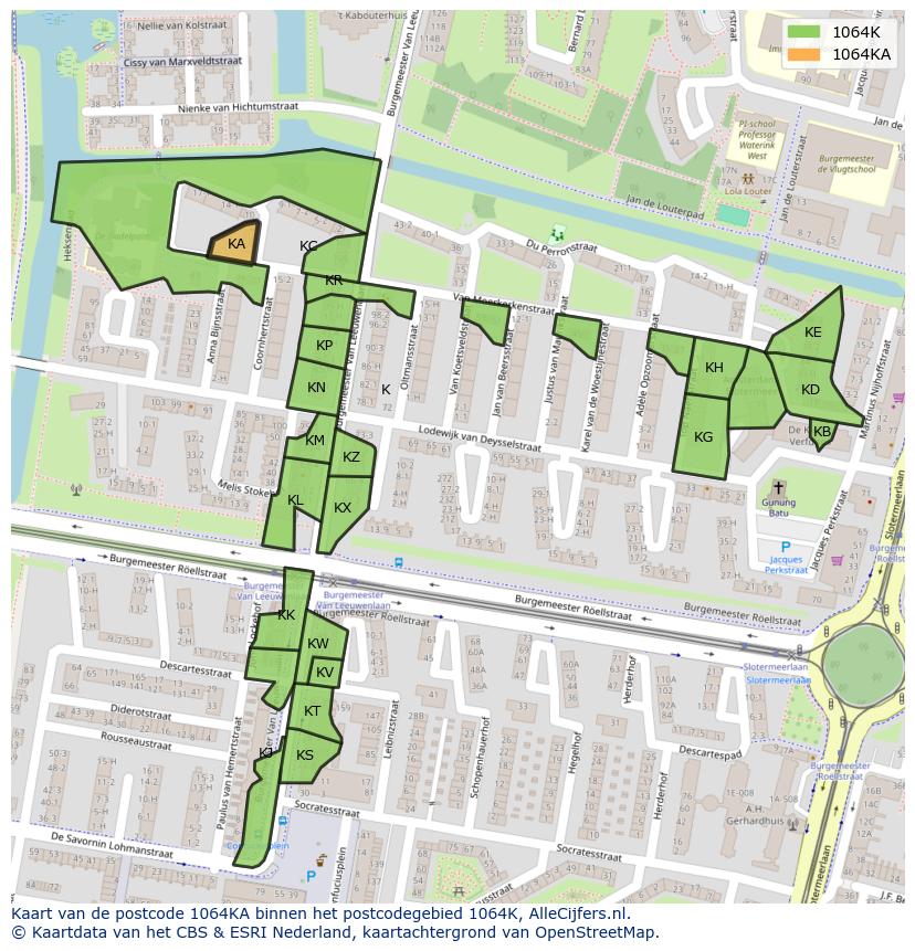 Afbeelding van het postcodegebied 1064 KA op de kaart.