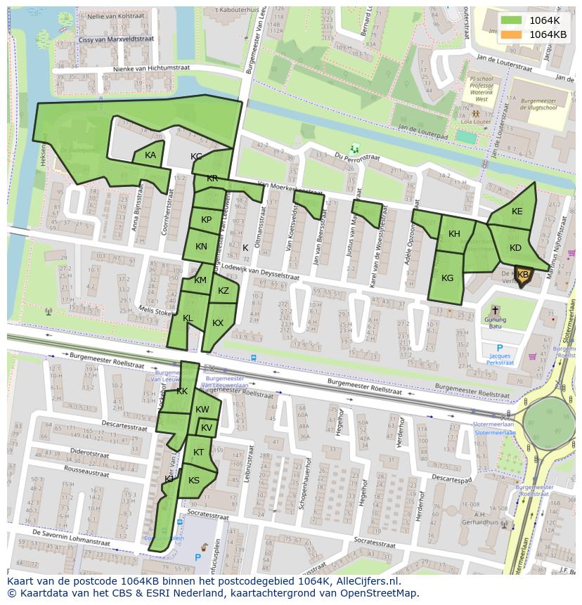 Afbeelding van het postcodegebied 1064 KB op de kaart.