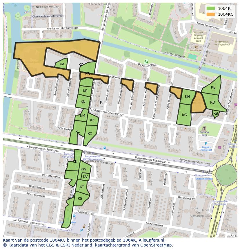 Afbeelding van het postcodegebied 1064 KC op de kaart.