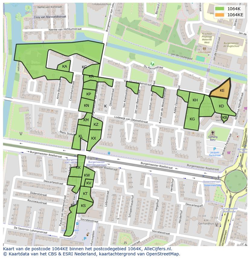 Afbeelding van het postcodegebied 1064 KE op de kaart.