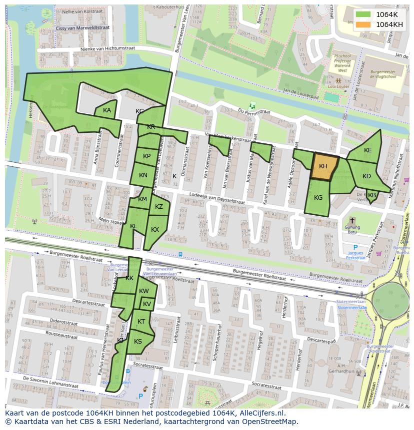 Afbeelding van het postcodegebied 1064 KH op de kaart.