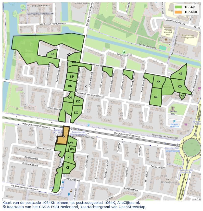 Afbeelding van het postcodegebied 1064 KK op de kaart.