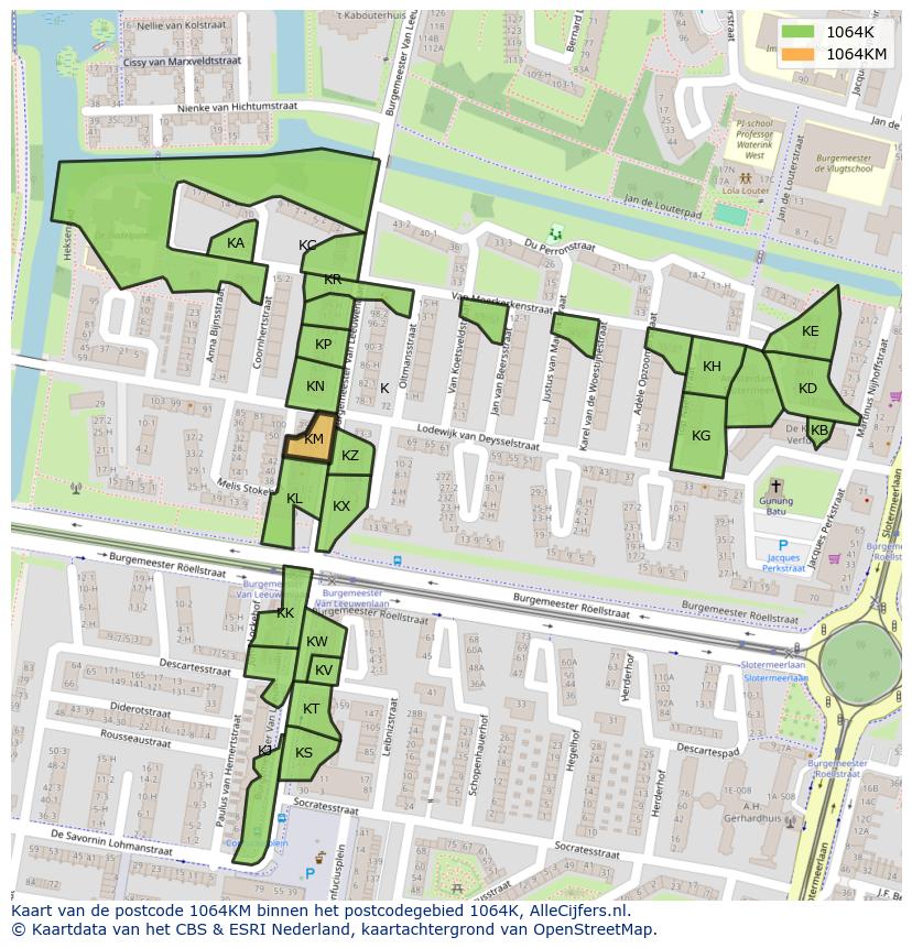 Afbeelding van het postcodegebied 1064 KM op de kaart.