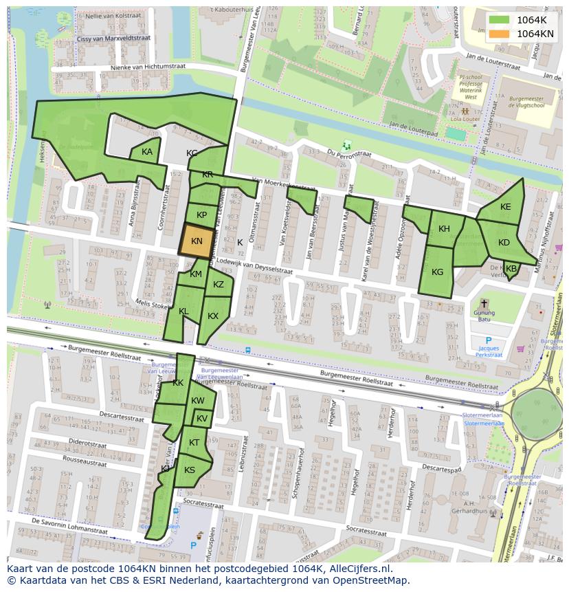 Afbeelding van het postcodegebied 1064 KN op de kaart.