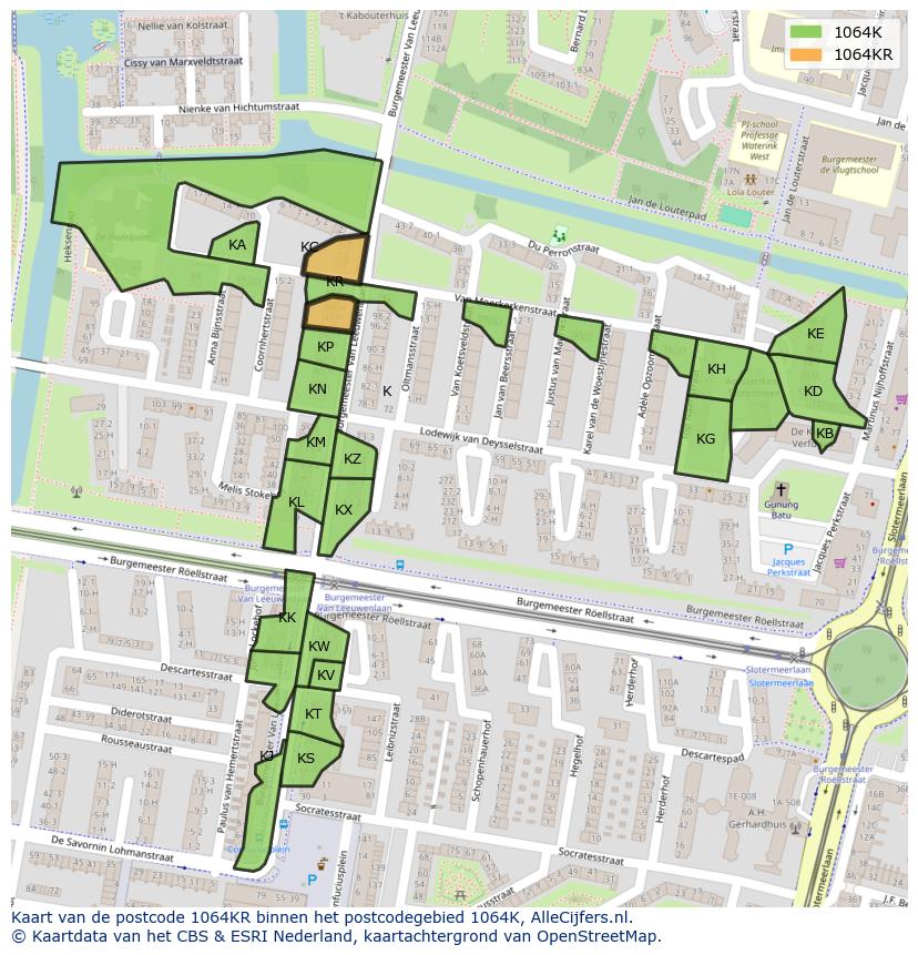 Afbeelding van het postcodegebied 1064 KR op de kaart.