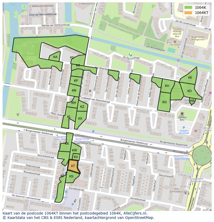 Afbeelding van het postcodegebied 1064 KT op de kaart.