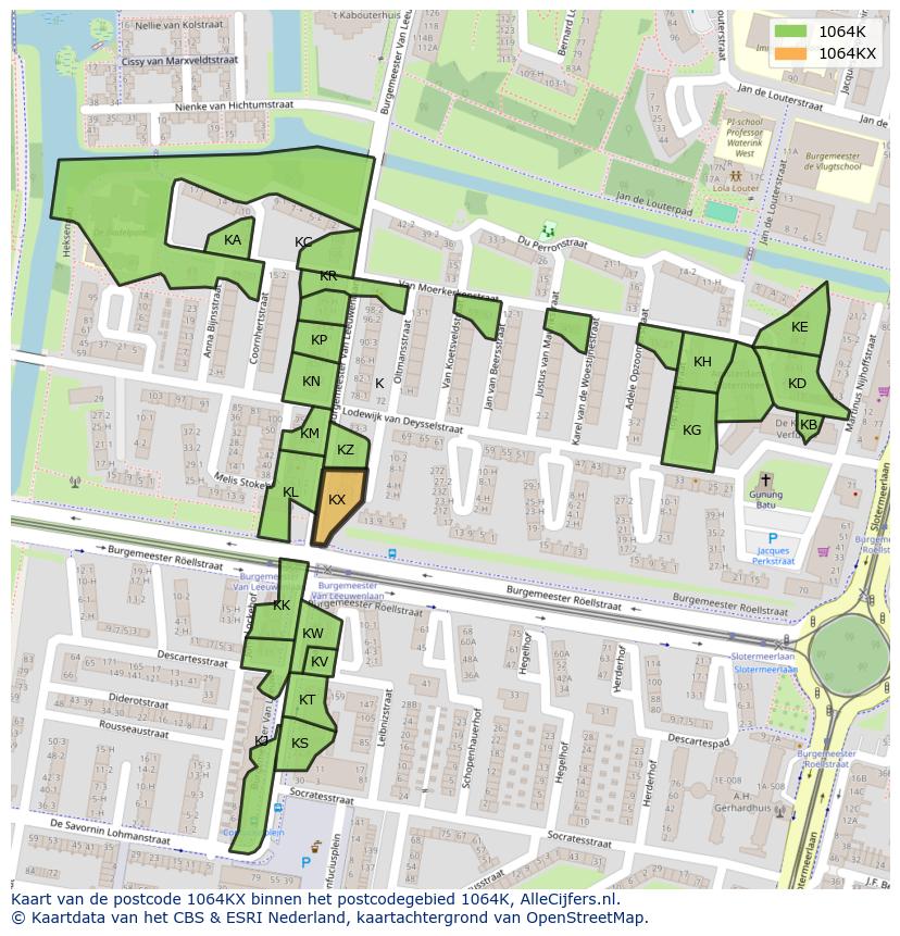Afbeelding van het postcodegebied 1064 KX op de kaart.