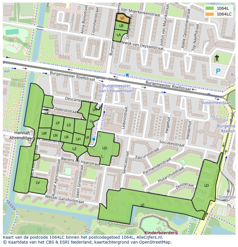 Afbeelding van het postcodegebied 1064 LC op de kaart.