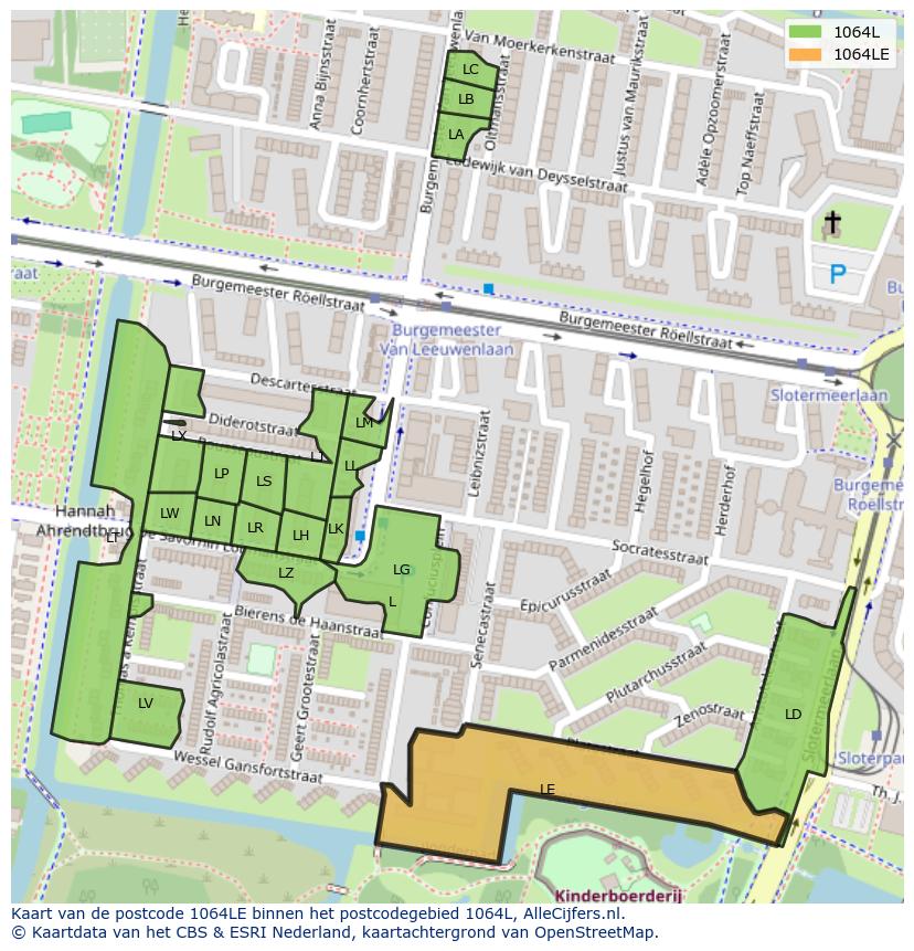 Afbeelding van het postcodegebied 1064 LE op de kaart.