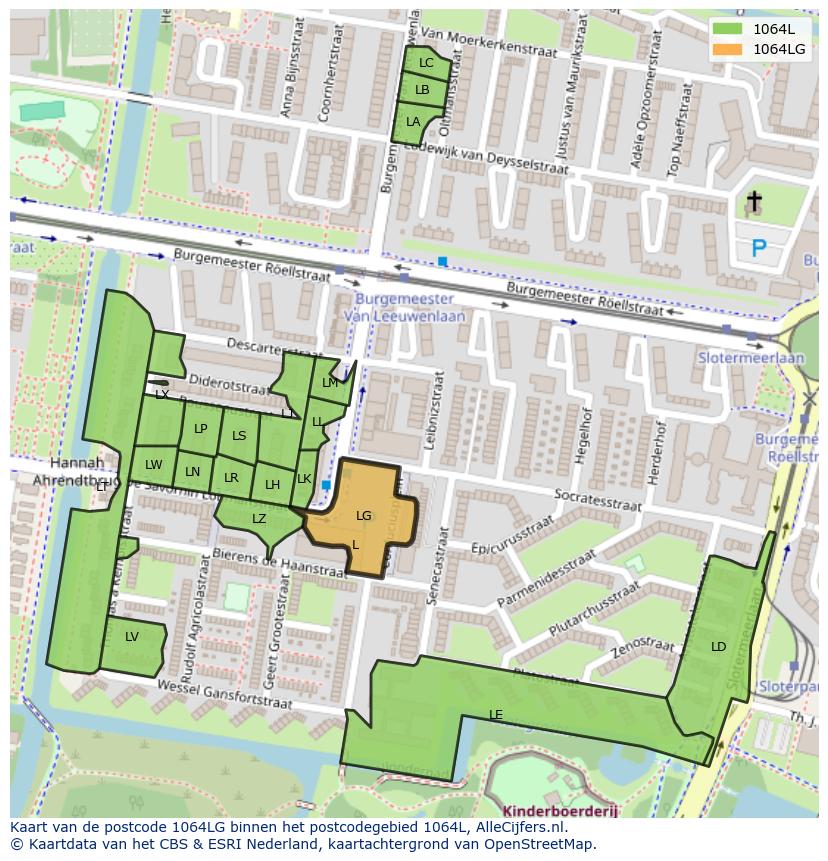 Afbeelding van het postcodegebied 1064 LG op de kaart.