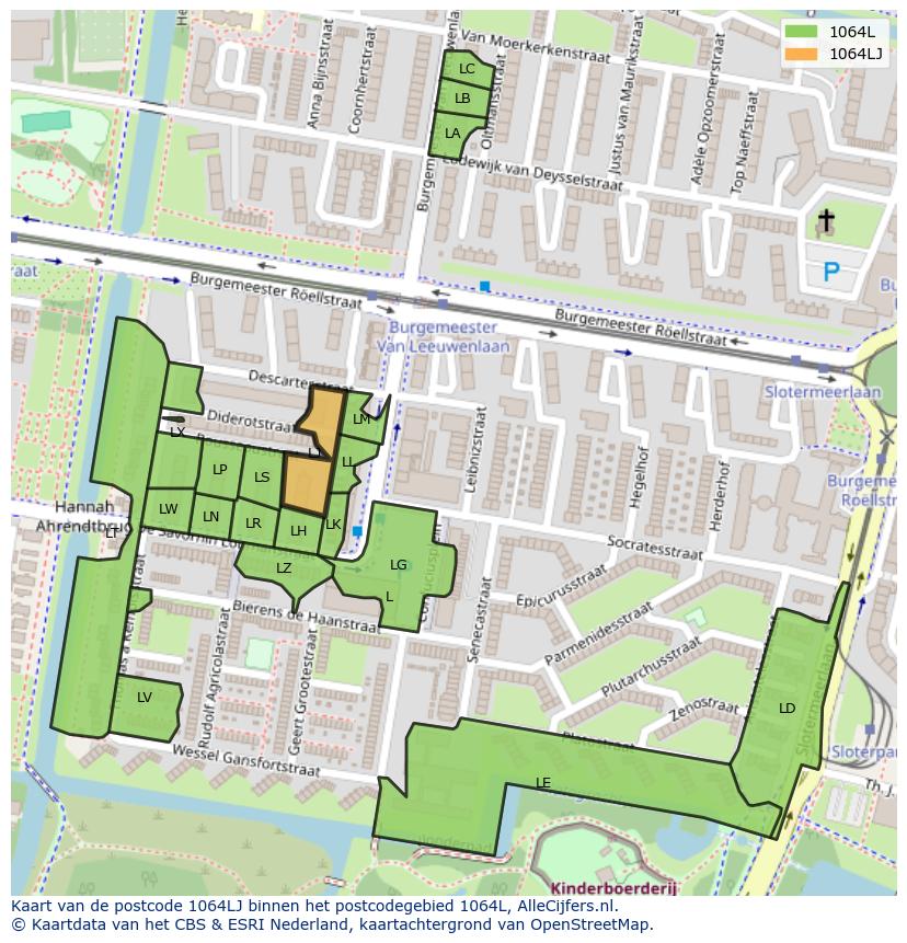 Afbeelding van het postcodegebied 1064 LJ op de kaart.
