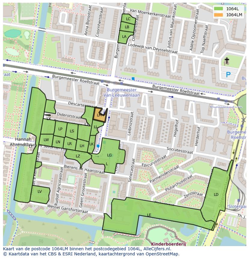 Afbeelding van het postcodegebied 1064 LM op de kaart.
