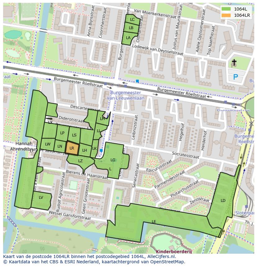 Afbeelding van het postcodegebied 1064 LR op de kaart.