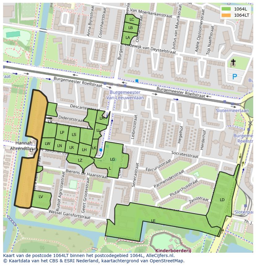 Afbeelding van het postcodegebied 1064 LT op de kaart.