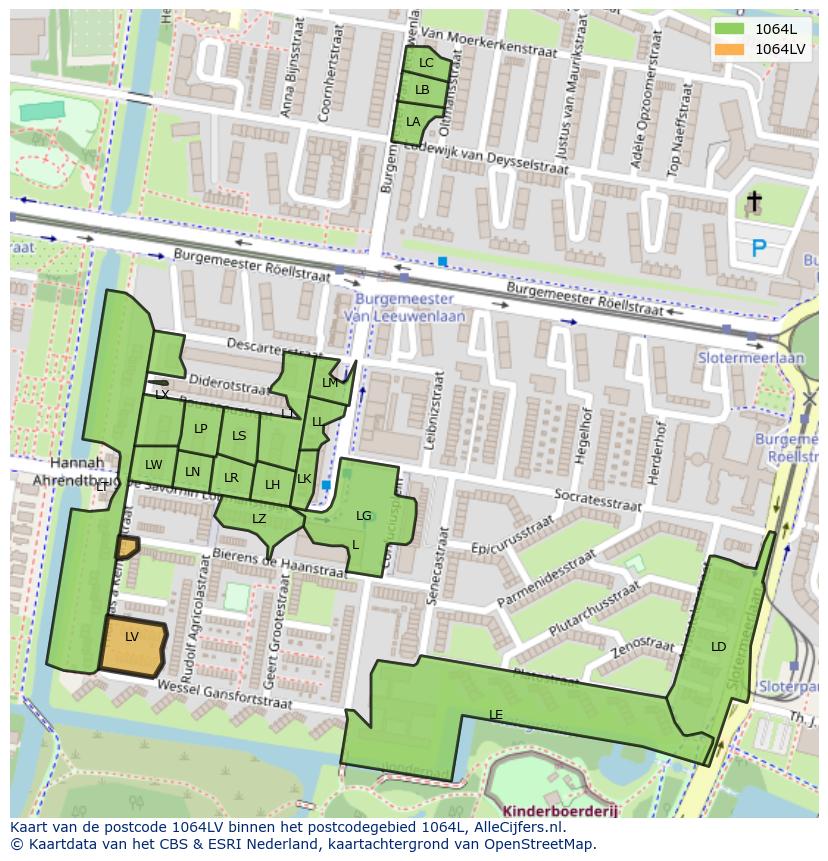 Afbeelding van het postcodegebied 1064 LV op de kaart.