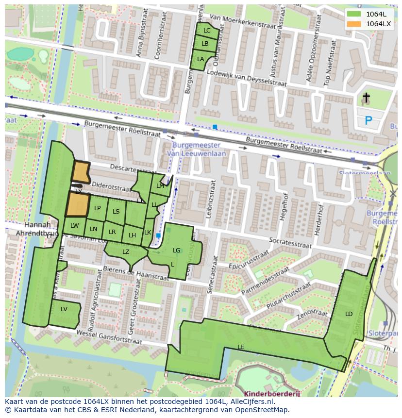 Afbeelding van het postcodegebied 1064 LX op de kaart.