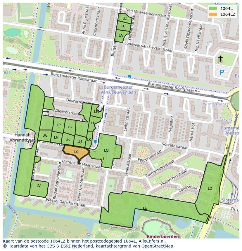 Afbeelding van het postcodegebied 1064 LZ op de kaart.