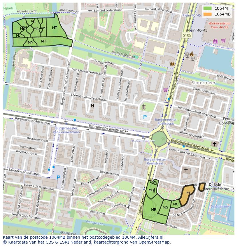 Afbeelding van het postcodegebied 1064 MB op de kaart.