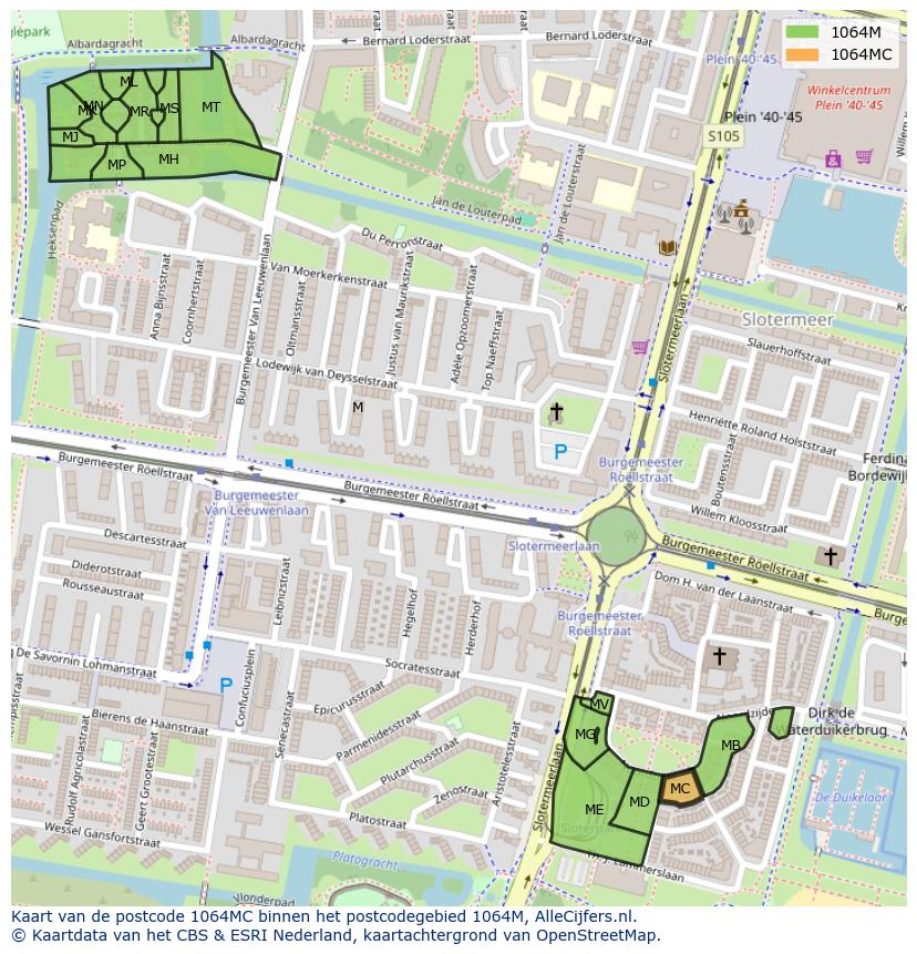Afbeelding van het postcodegebied 1064 MC op de kaart.