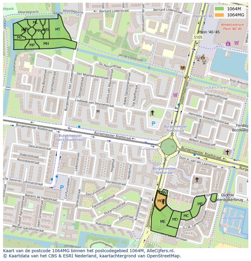 Afbeelding van het postcodegebied 1064 MG op de kaart.