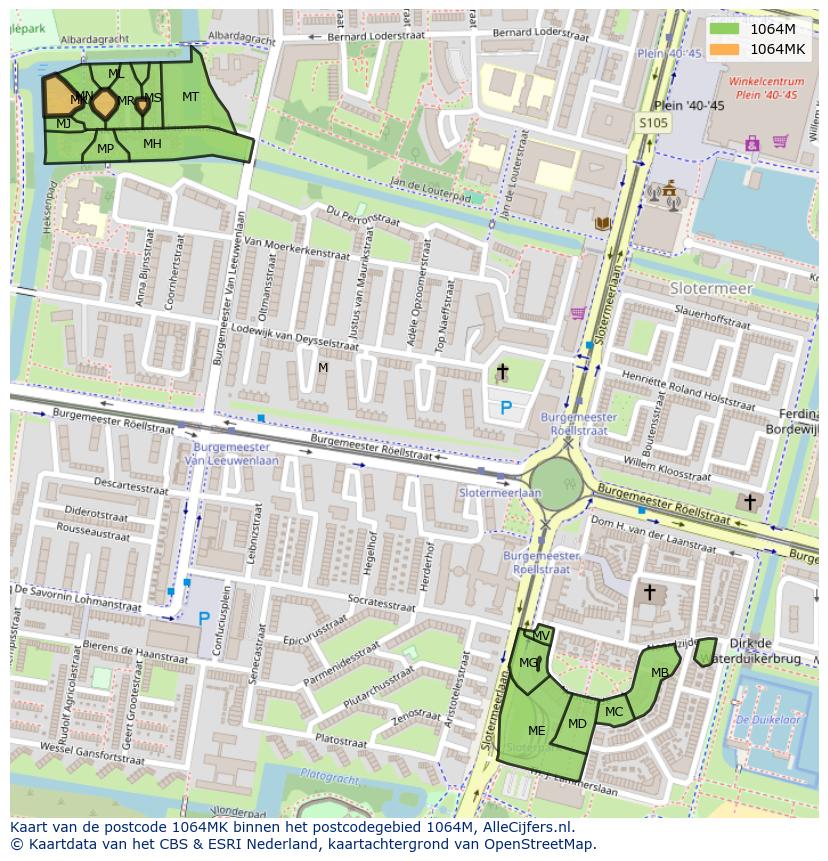 Afbeelding van het postcodegebied 1064 MK op de kaart.