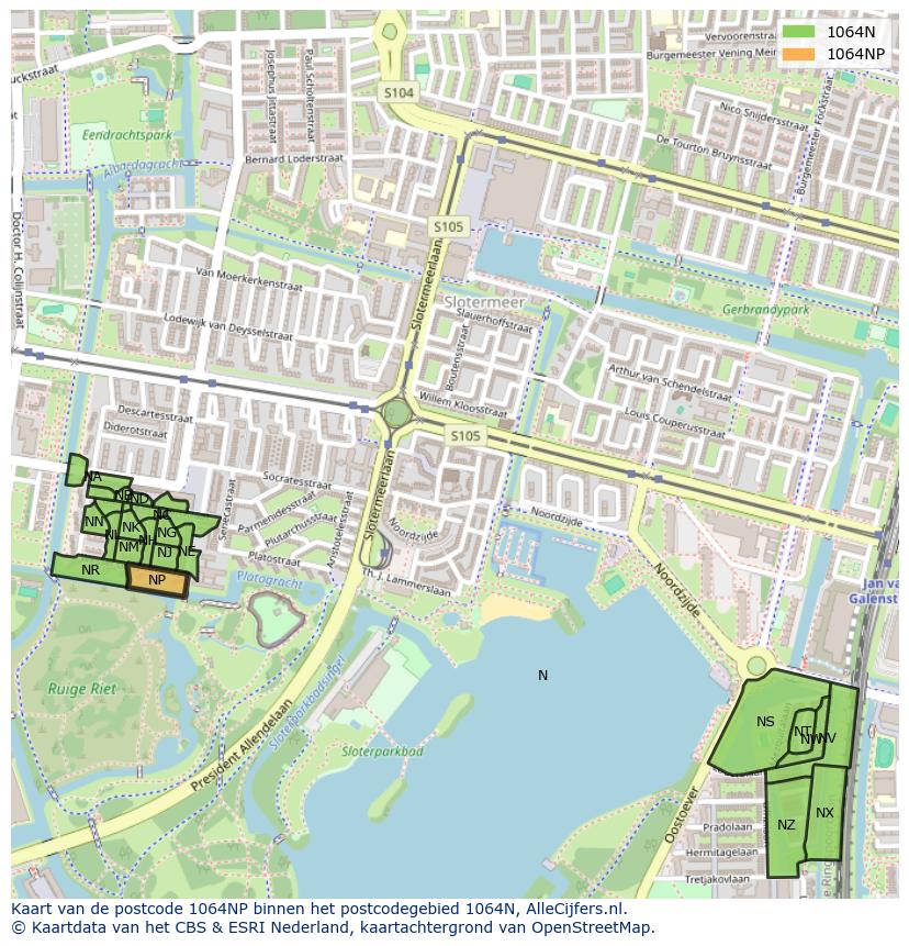 Afbeelding van het postcodegebied 1064 NP op de kaart.