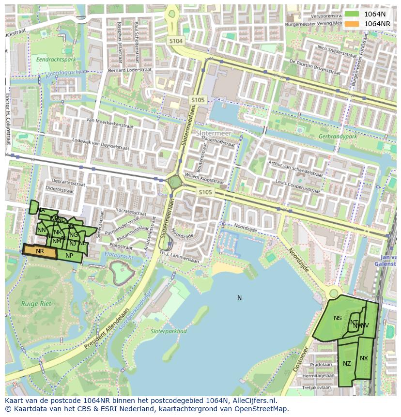 Afbeelding van het postcodegebied 1064 NR op de kaart.