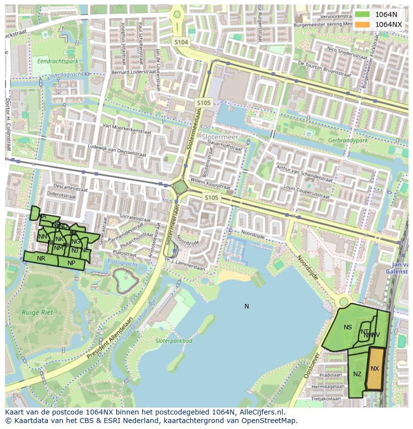 Afbeelding van het postcodegebied 1064 NX op de kaart.