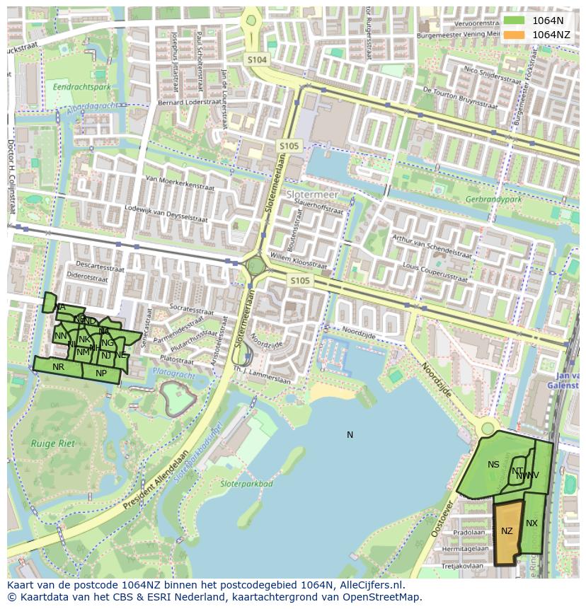 Afbeelding van het postcodegebied 1064 NZ op de kaart.