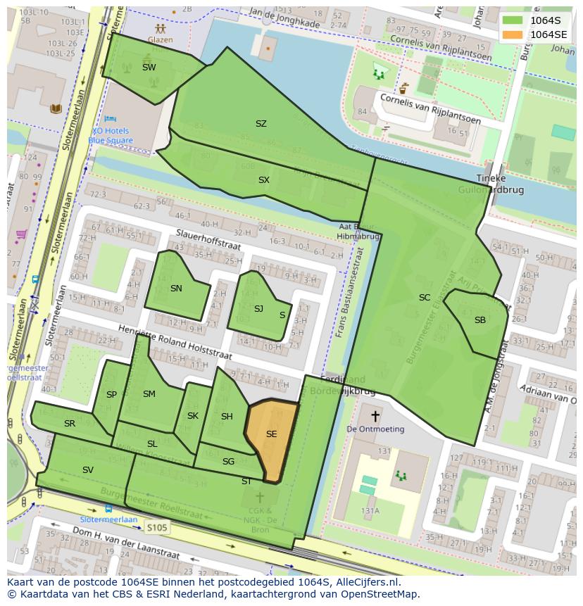 Afbeelding van het postcodegebied 1064 SE op de kaart.